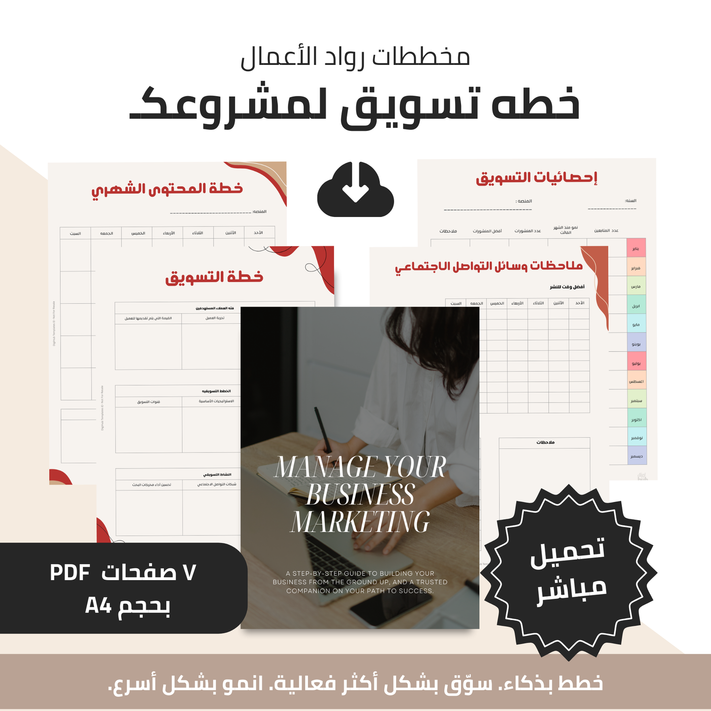 باقة مخططات إداره خطه تسويق مشروعك | 7 صفحات قابلة للطباعه لتنظيم عملك